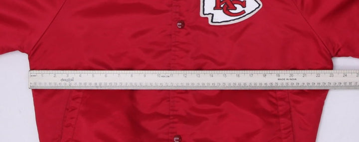 Vintage 90s Kansas City Chiefs Chalk Line Satin Bomber Jacket Made in USA Size M | Migration_Jackets - View 8 | Fashion Rerun