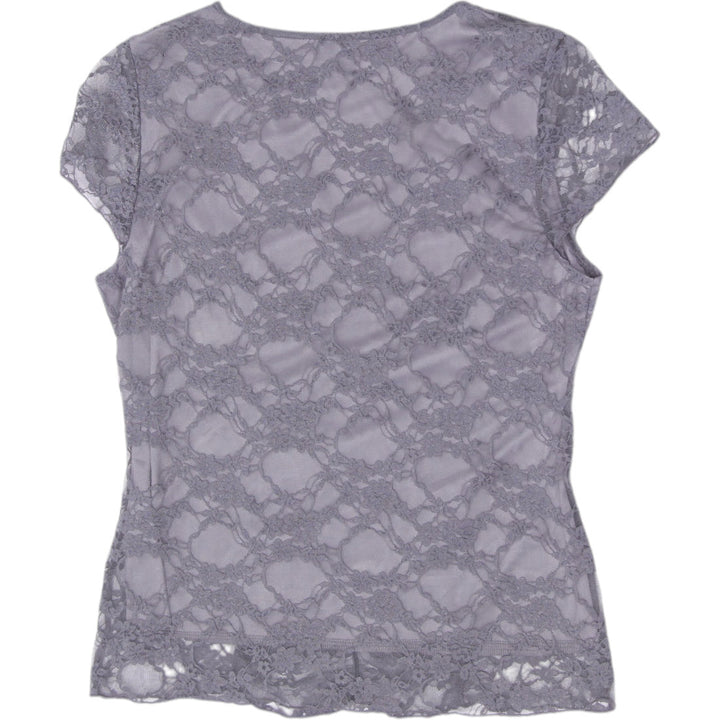 Y2K Ladies R Petite Sheer Floral Lace Overlay Short Sleeve To Size XL