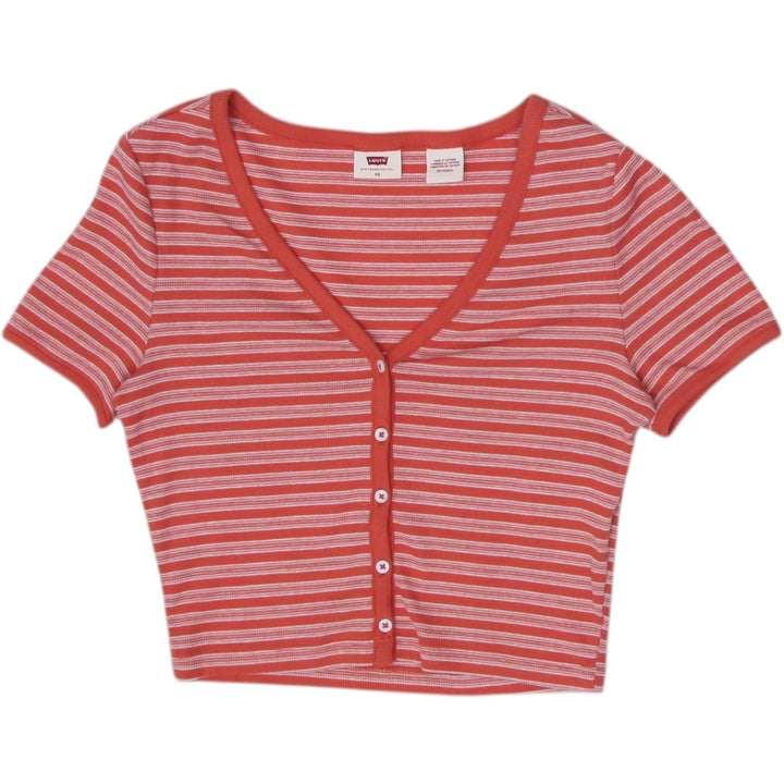 Y2K Ladies Levi's Crop Top Red Striped Button Front Size XS