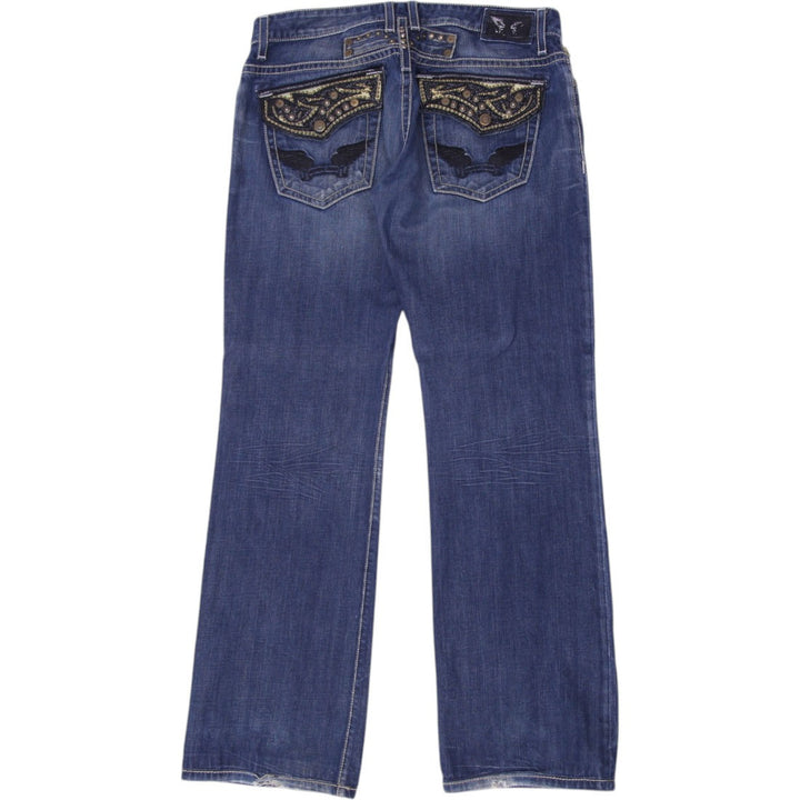 Y2K Mens Robins Jeans Blue Straight Fit Denim Embroidered Wings Size 36