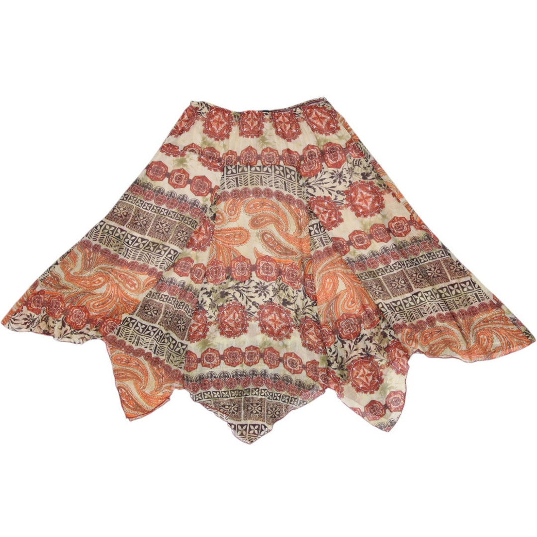 Y2K Ladies Sirens Boho Patchwork Handkerchief Hem Midi Skirt Size XS