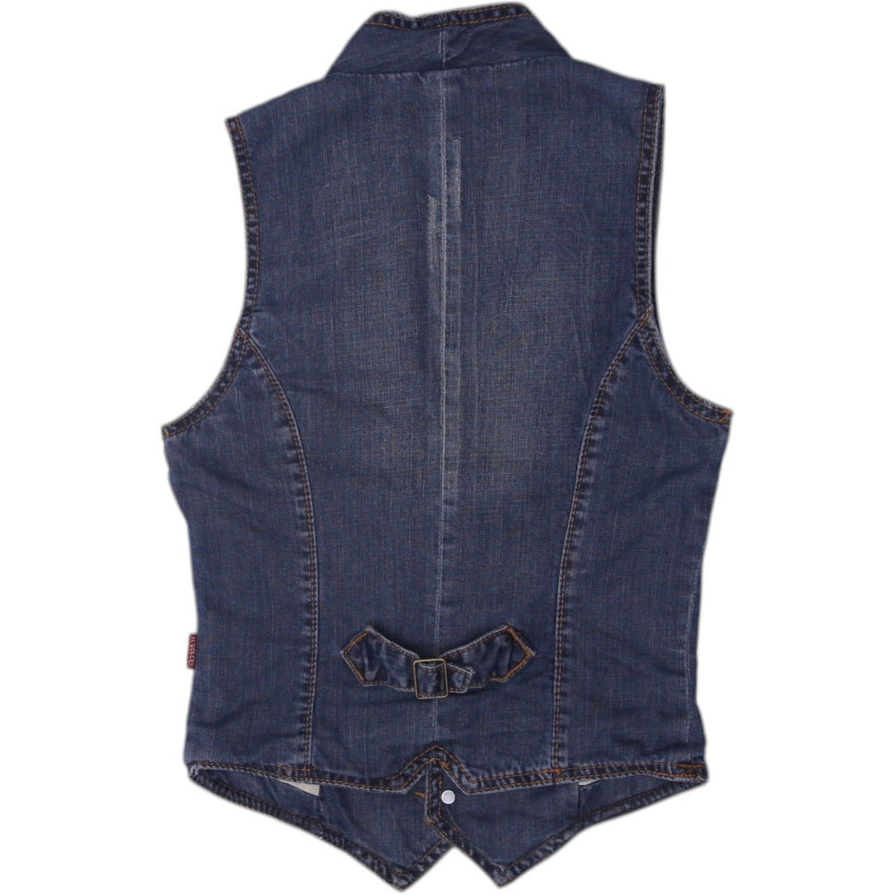 Y2K Ladies Blue Button Pockets Casual Denim Vest Size XS | Migration_Y2K Tops - Side View | Fashion Rerun