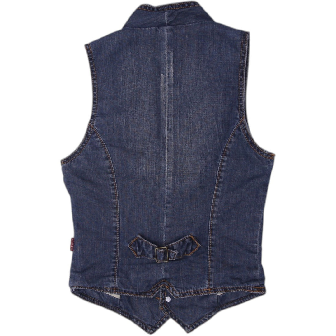 Y2K Ladies Blue Button Pockets Casual Denim Vest Size XS | Migration_Y2K Tops - Side View | Fashion Rerun