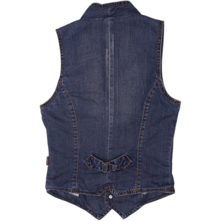 Y2K Ladies Blue Button Pockets Casual Denim Vest Size XS | Migration_Y2K Tops - Side View | Fashion Rerun