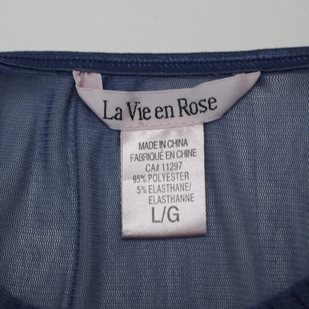 Y2K Ladies La Vie en Rose Periwinkle Mesh Ruffle Trim Strappy Top Size L