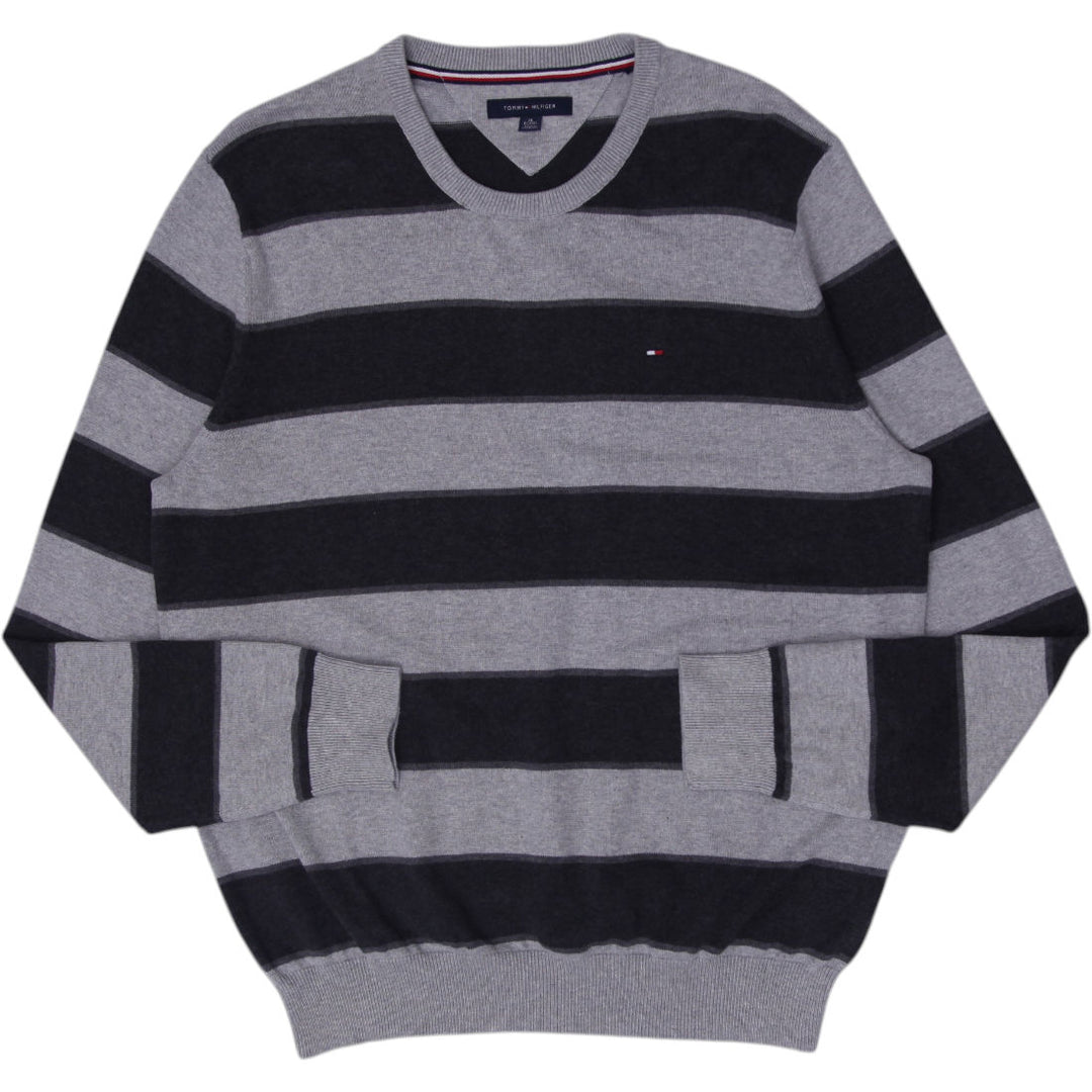 Mens Tommy Hilfiger Gray Black Stripe Cotton Crewneck Sweater
