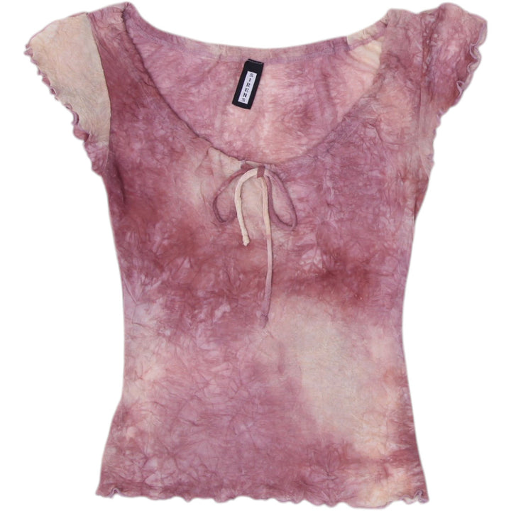Y2K Ladies Sirens Top Tie-Dye Pink Lettuce Edge Short Sleeve