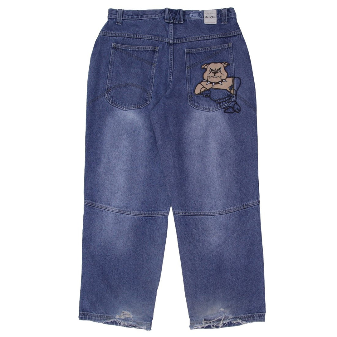 Y2K Mens Ecko Jeans NYC Blue Denim Bulldog Embroidered Logo