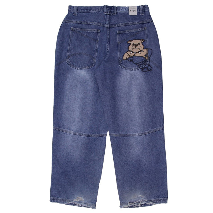 Y2K Mens Ecko Jeans NYC Blue Denim Bulldog Embroidered Logo
