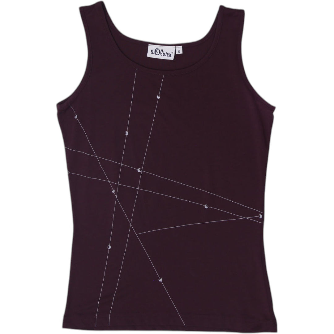 Y2K Ladies S.Oliver Geometric Sleeveless Tank Top Burgundy Size S