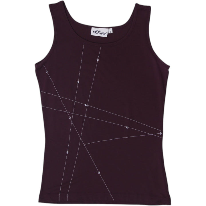 Y2K Ladies S.Oliver Geometric Sleeveless Tank Top Burgundy Size S