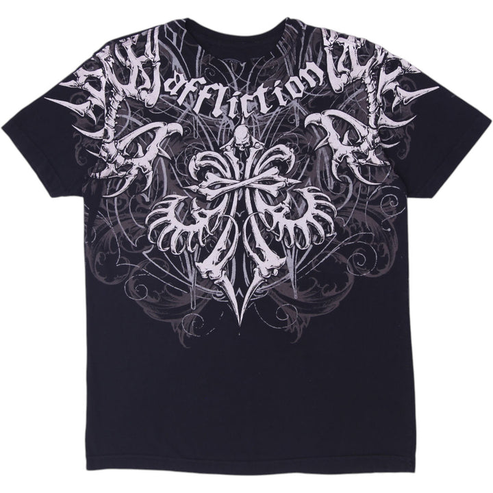 Y2K Mens Affliction Skeletal Wings Fleur De Lis T-Shirt Size M