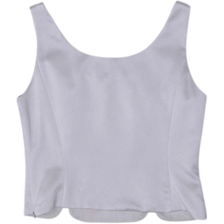 Y2K Ladies Suits Silver Satin Crop Scalloped Hem Tank Top Size 6