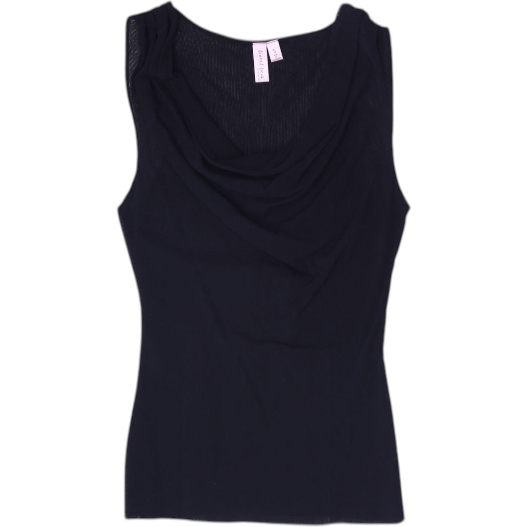 Y2K Ladies Sweet Pea Black Cowl Neck Sleeveless Mesh Overlay Top Size S
