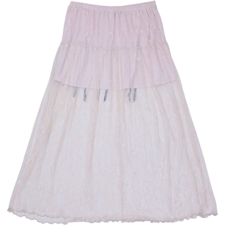 Y2K Ladies Miss Selfridge Cream Lace Maxi Skirt Black Ribbon Bows Coquette US 12