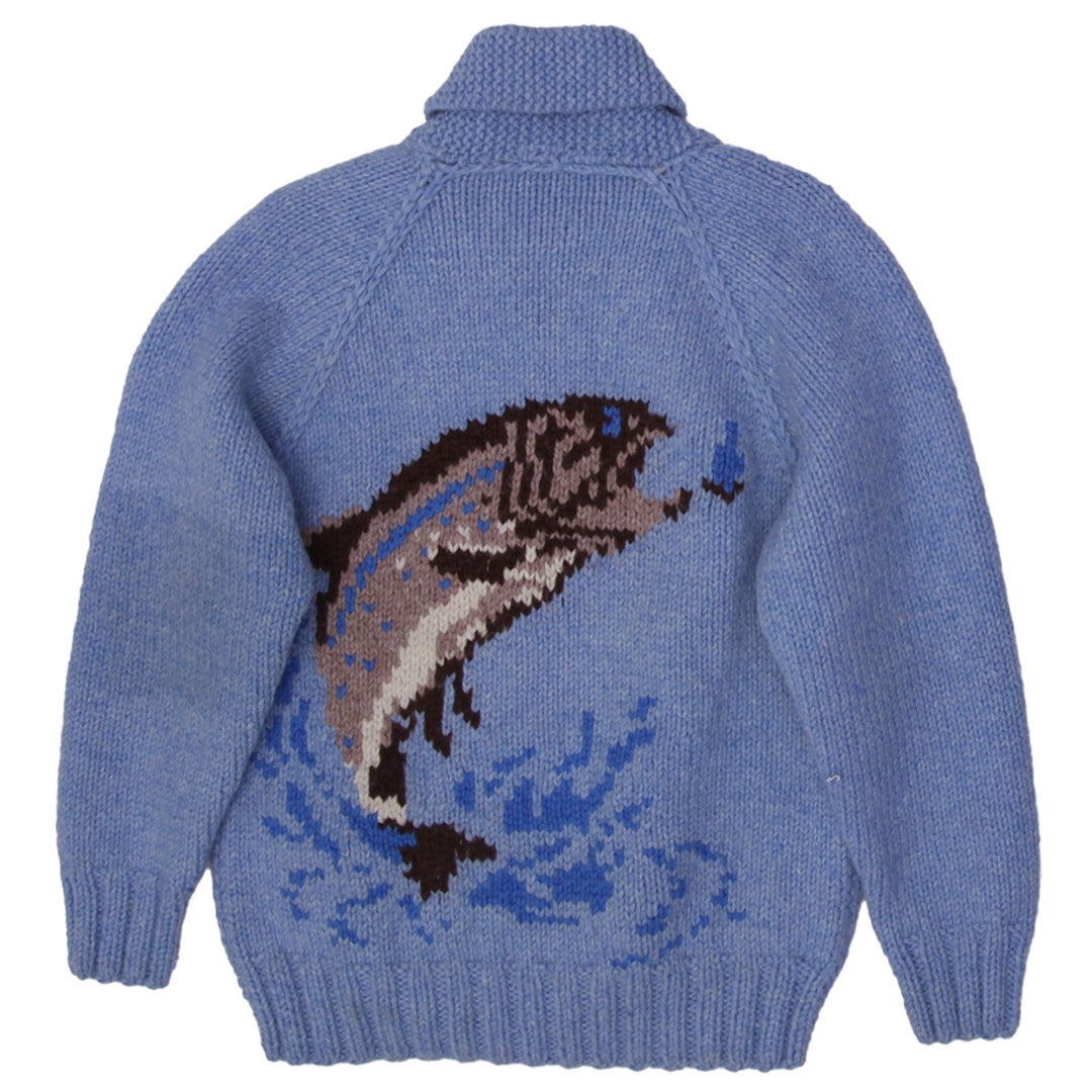 Vintage Wool Hand Knit Cowichan Sweater Men’s Blue