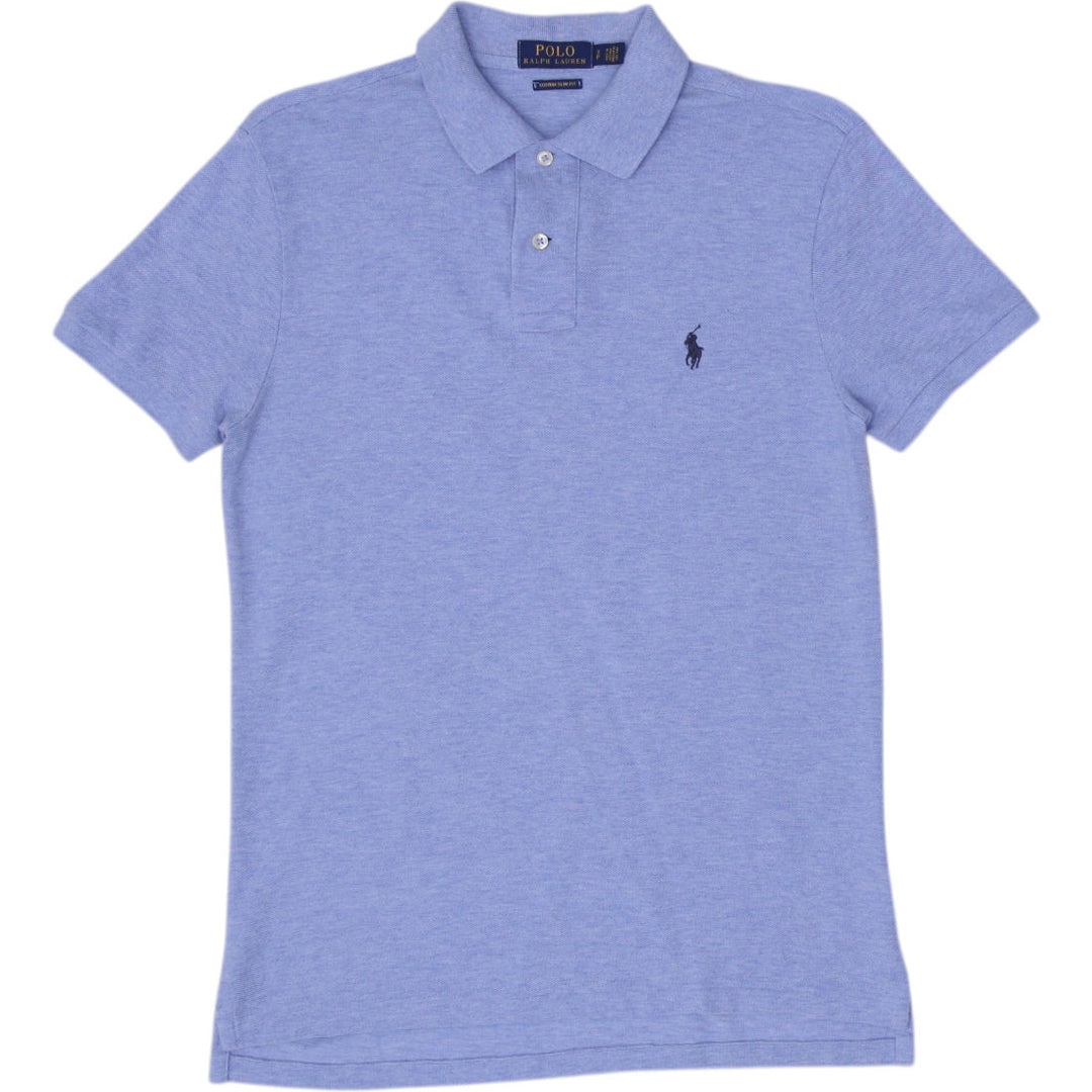 Mens Ralph Lauren Polo Shirt Blue Custom Slim Fit Embroidered Logo Size S