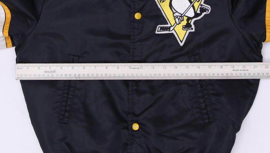 Vintage Shain Of Canada Black Satin Pittsburgh Penguins NHL Bomber Jacket S