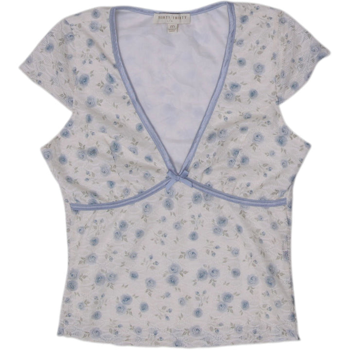 Y2K Ladies Thirty/Thirty Blue Ditsy Floral Empire Waist Top
