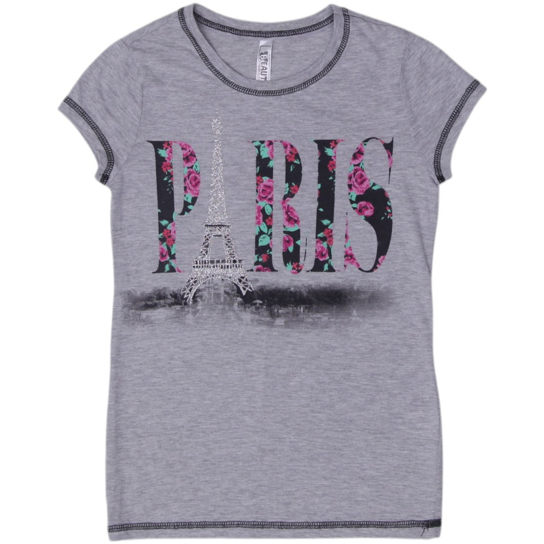 Y2K Ladies Beautees Paris Eiffel Tower Floral Graphic T-Shirt Size M