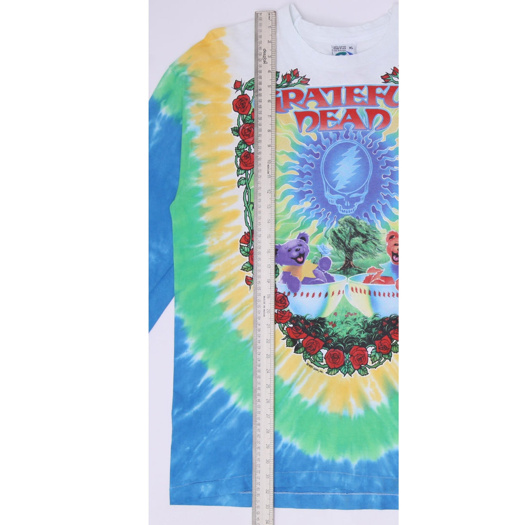 Vintage 90 Grateful Dead Scarlet Fire Tie-Dye Long Sleeve T-Shirt XL Liquid Blue Made In USA