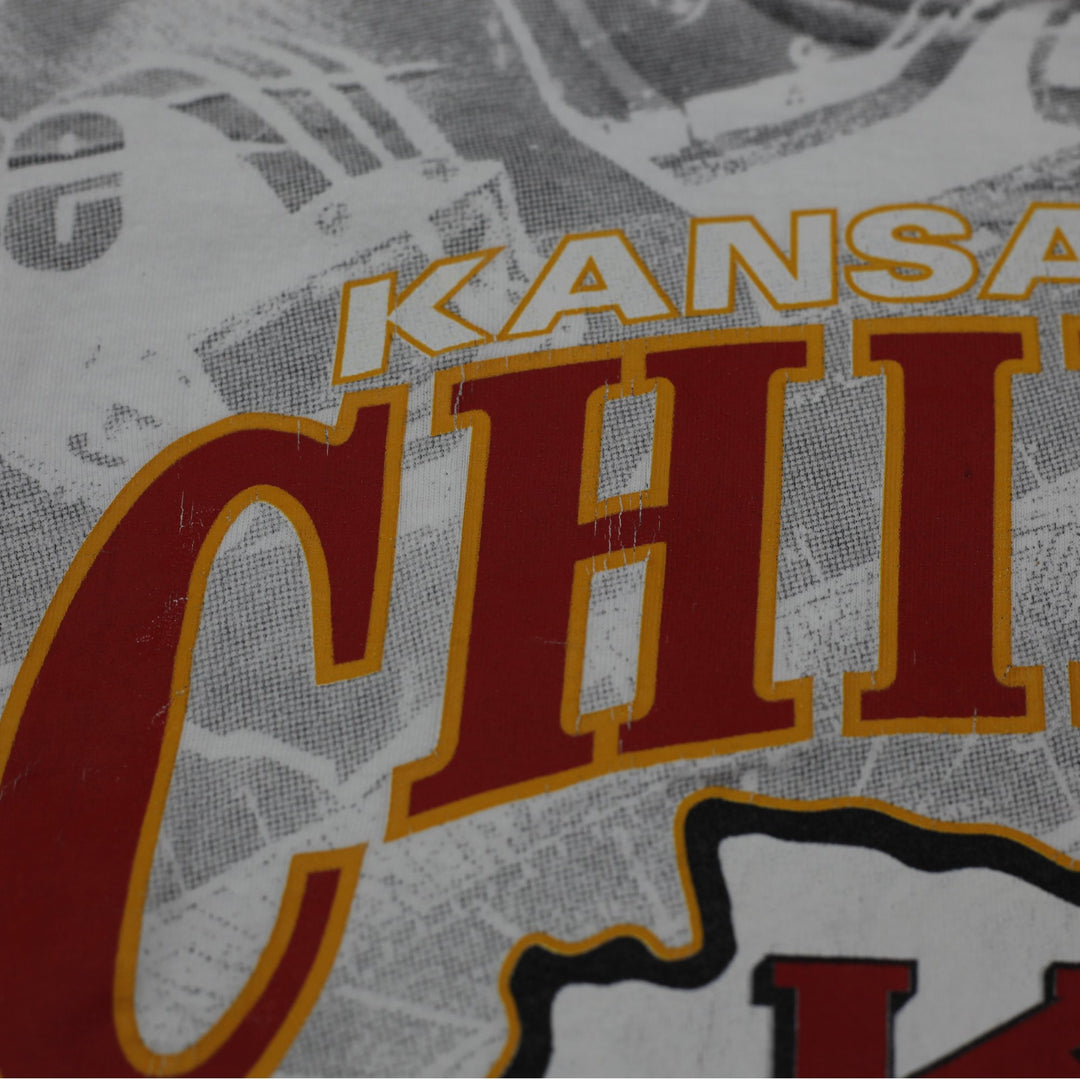 Vintage 90s Jostens Kansas City Chiefs All Over Print T Shirt XL Made in USA NFL