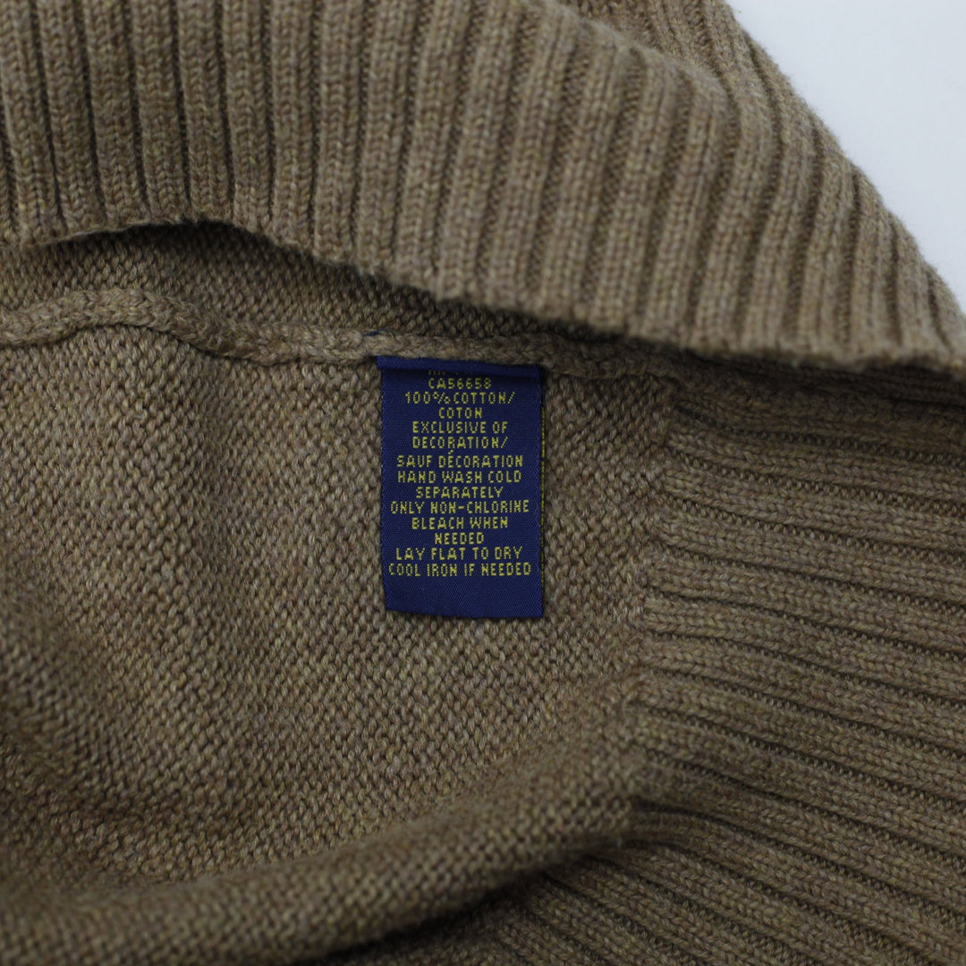 Mens Polo Ralph Lauren Sweater Brown Button Up Cotton Knit