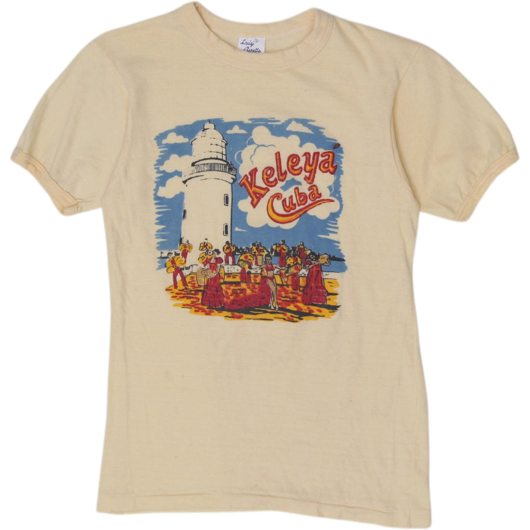 Vintage Ladies Luigi Baretta T-Shirt Yellow Graphic Print Cuban Theme