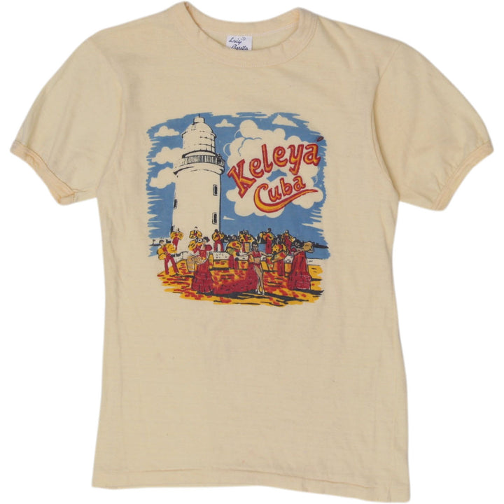 Vintage Ladies Luigi Baretta T-Shirt Yellow Graphic Print Cuban Theme