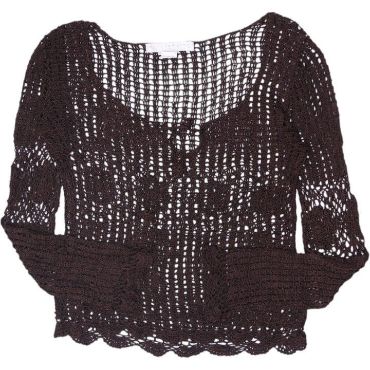 Y2K Ladies Bette Paige Chocolate Brown Crochet Open Knit Top Size XL
