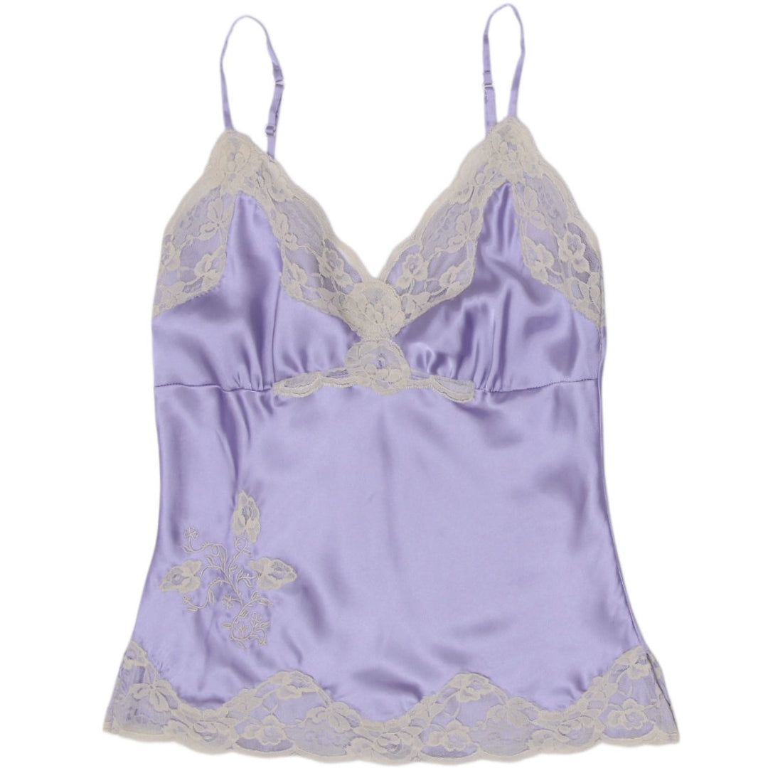 Y2K Ladies Secret Pastel Lilac Satin Lace Camisole Top Coquette Lingerie Cami M