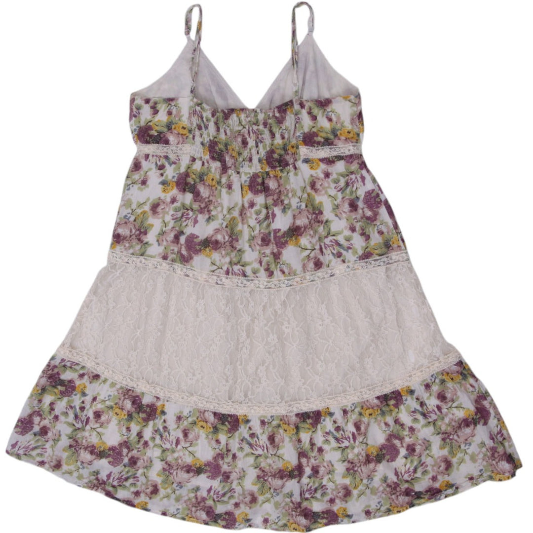 Y2K Ladies Floral Multi Color Spaghetti Strap Lace Dress Size 42 | Migration_Dresses - Side View | Fashion Rerun
