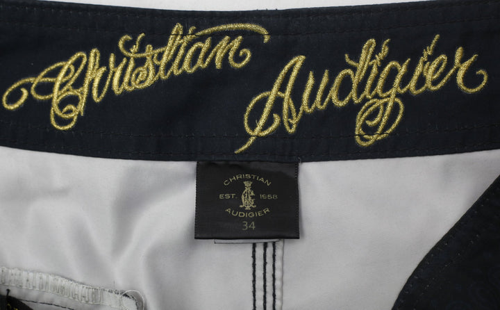 Y2K Mens Christian Audigier Boardshorts Black Skulls Roses Graphic 34