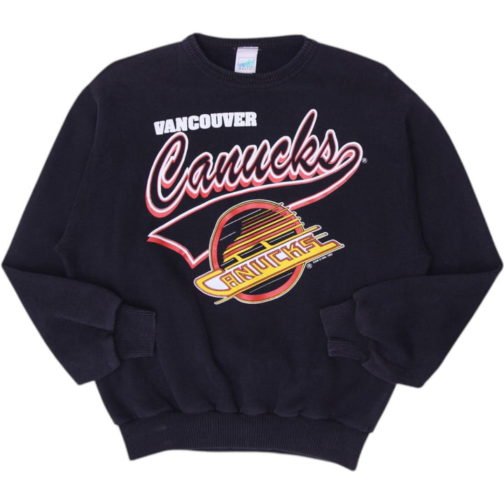 Vintage 1990s Black Vancouver Canucks NHL Hockey Graphic Crewneck Sweatshirt
