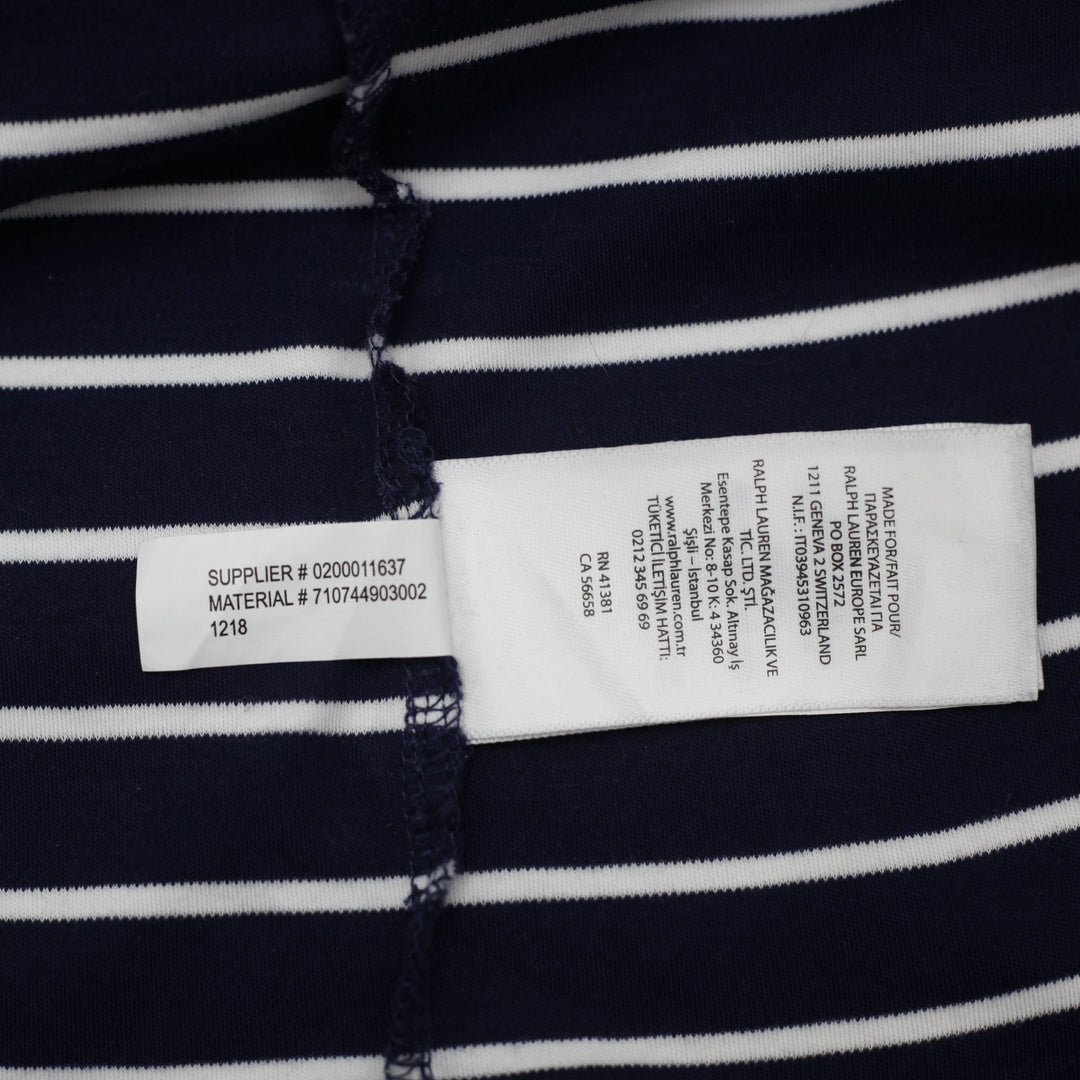 Mens Polo Ralph Lauren Slim Fit Navy Striped Polo T-Shirt Size L