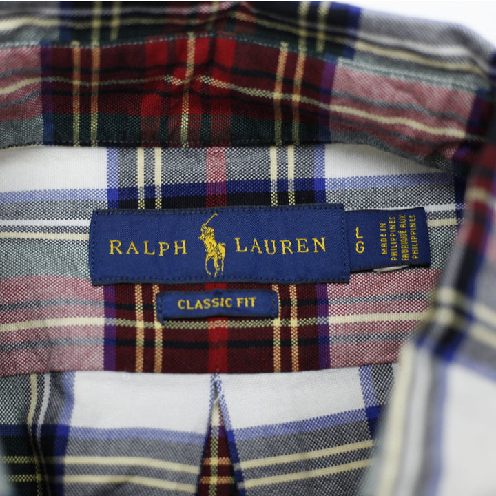 Mens Ralph Lauren Plaid Shirt Multi Color Checkered Button Down Cotton Size L
