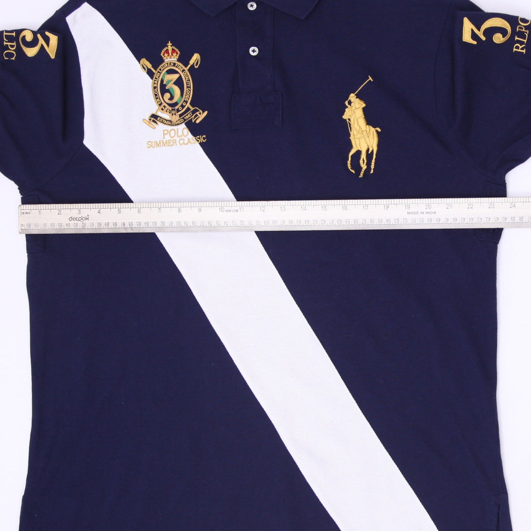 Mens Polo Ralph Lauren Big Pony Crest Sash Polo T-Shirt Navy Blue Size XL