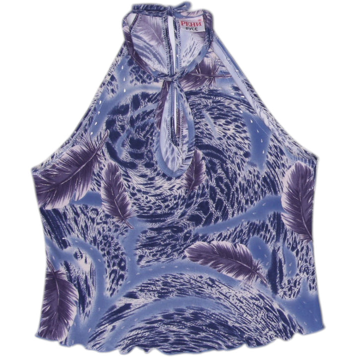 Y2K Ladies Sleeveless Top Blue Abstract Tie Back