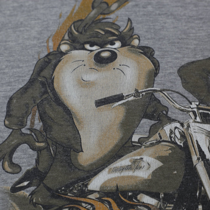 Vintage Mens Harley-Davidson Gray Looney Tunes Graphic T-Shirt Size S