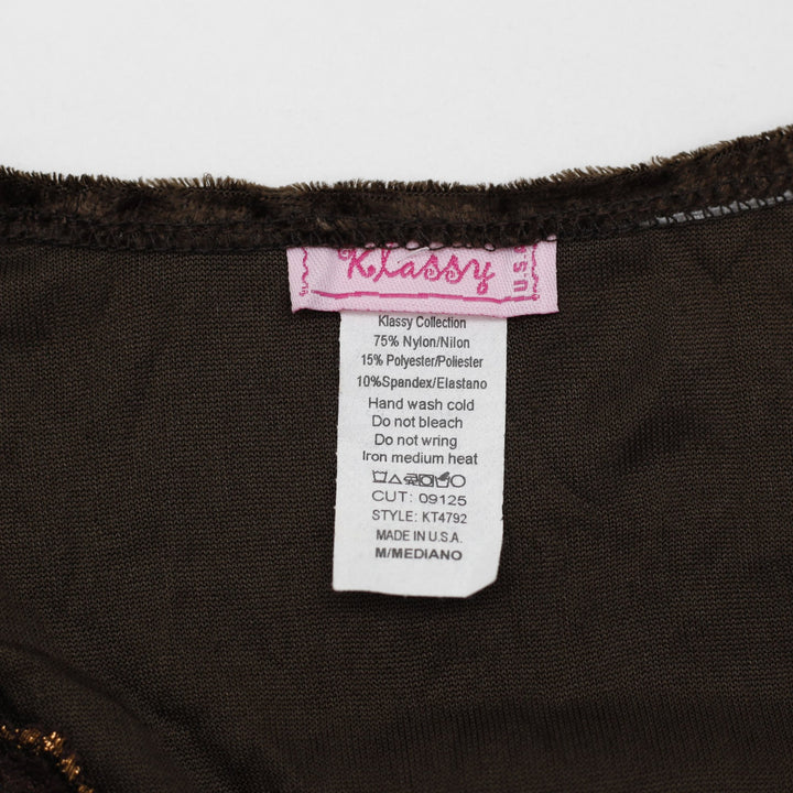 Y2K Ladies Klassy Blouse Brown Purple Glitter Sheer V-Neck Size M