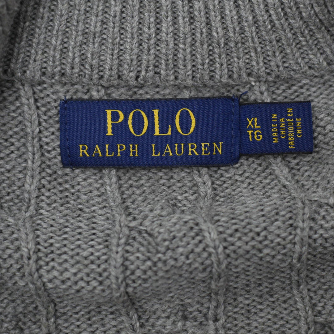 Mens Polo Ralph Lauren Gray Quarter Zip Cable Knit Sweater Size XL