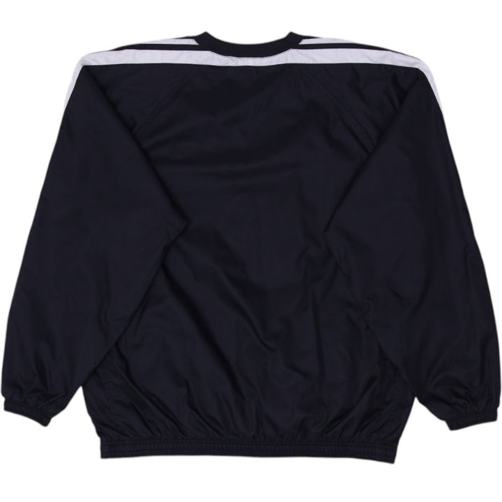 Vintage Adidas V-Neck Windbreaker Pullover Black White Striped Jacket Size M | Migration_Jackets - Side View | Fashion Rerun