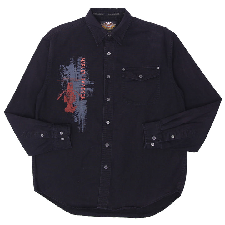 Vintage Harley Davidson Embroidered Biker Shirt Black Size L - Fashion Rerun Vintage Migration_Shirt