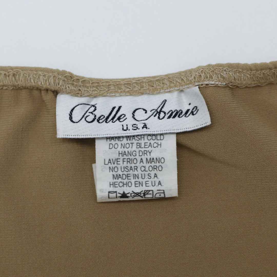 Y2K Ladies Belle Amie Tan Halter Top Khaki Tan O-Ring Handkerchief Hem Size M