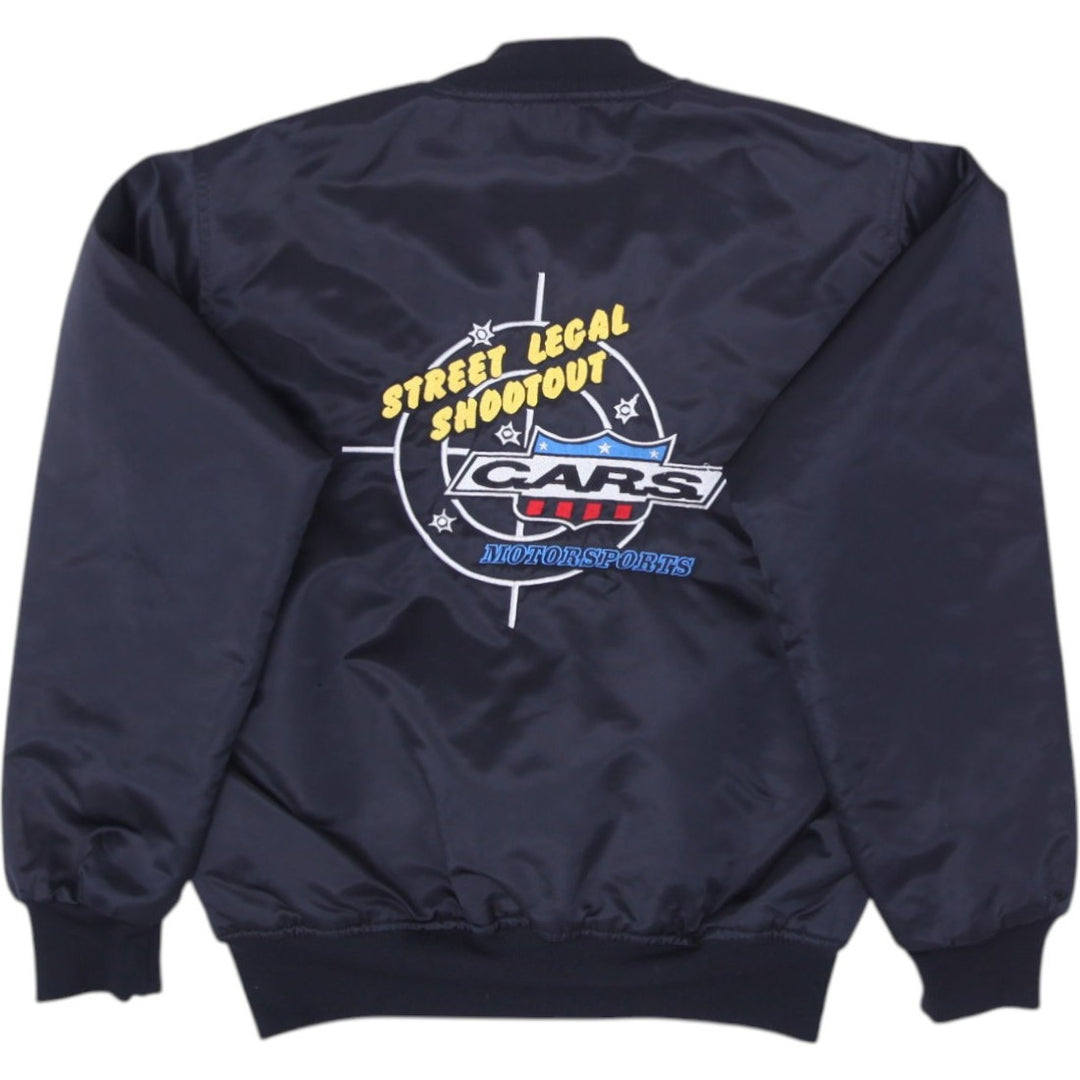 Vintage Mens Game Bomber Jacket Black Embroidered Racing Made In USA M | Migration_Jackets - Side View | Fashion Rerun