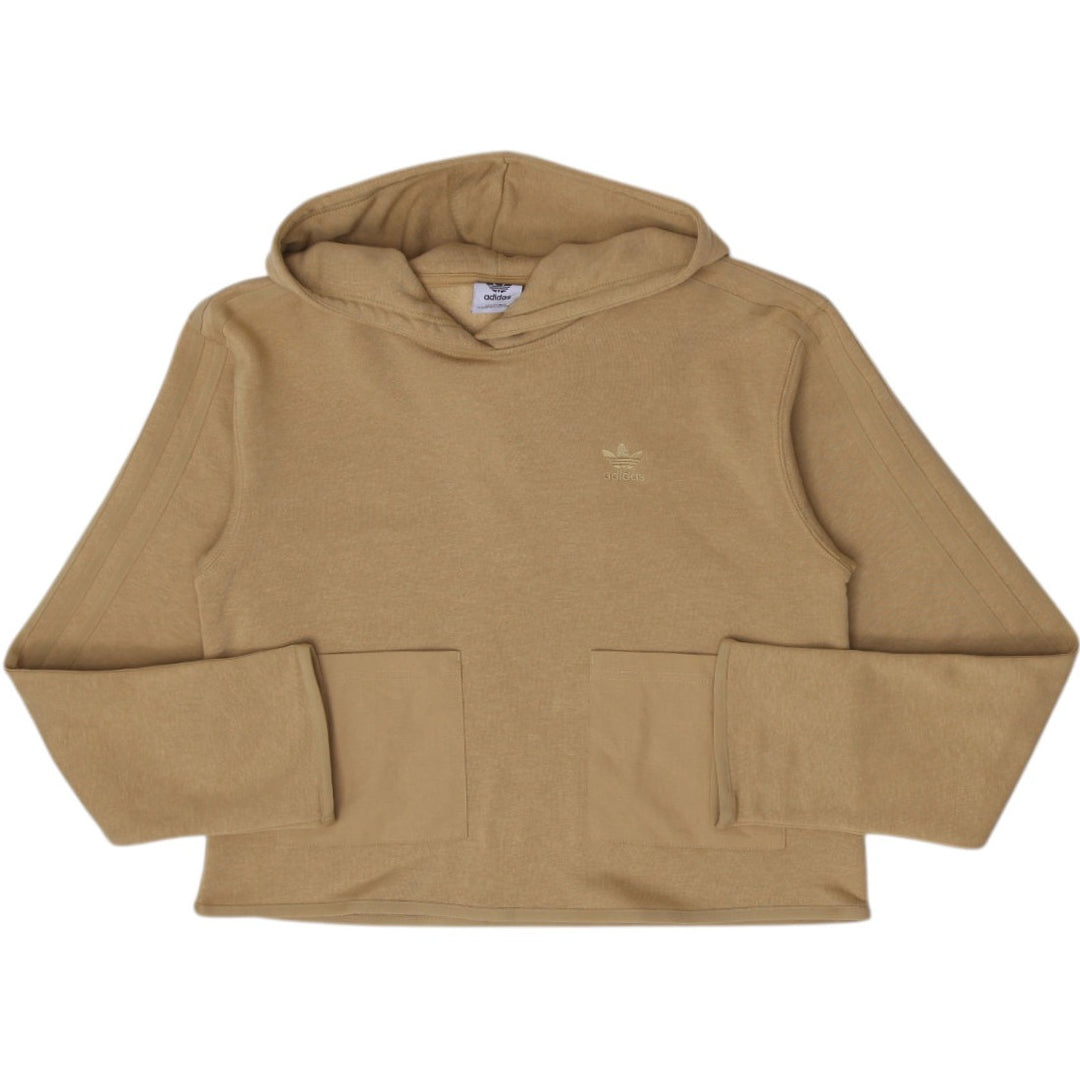 Ladies Adidas Originals Cropped Fleece Hoodie Khaki Tan Size S (UK 10)