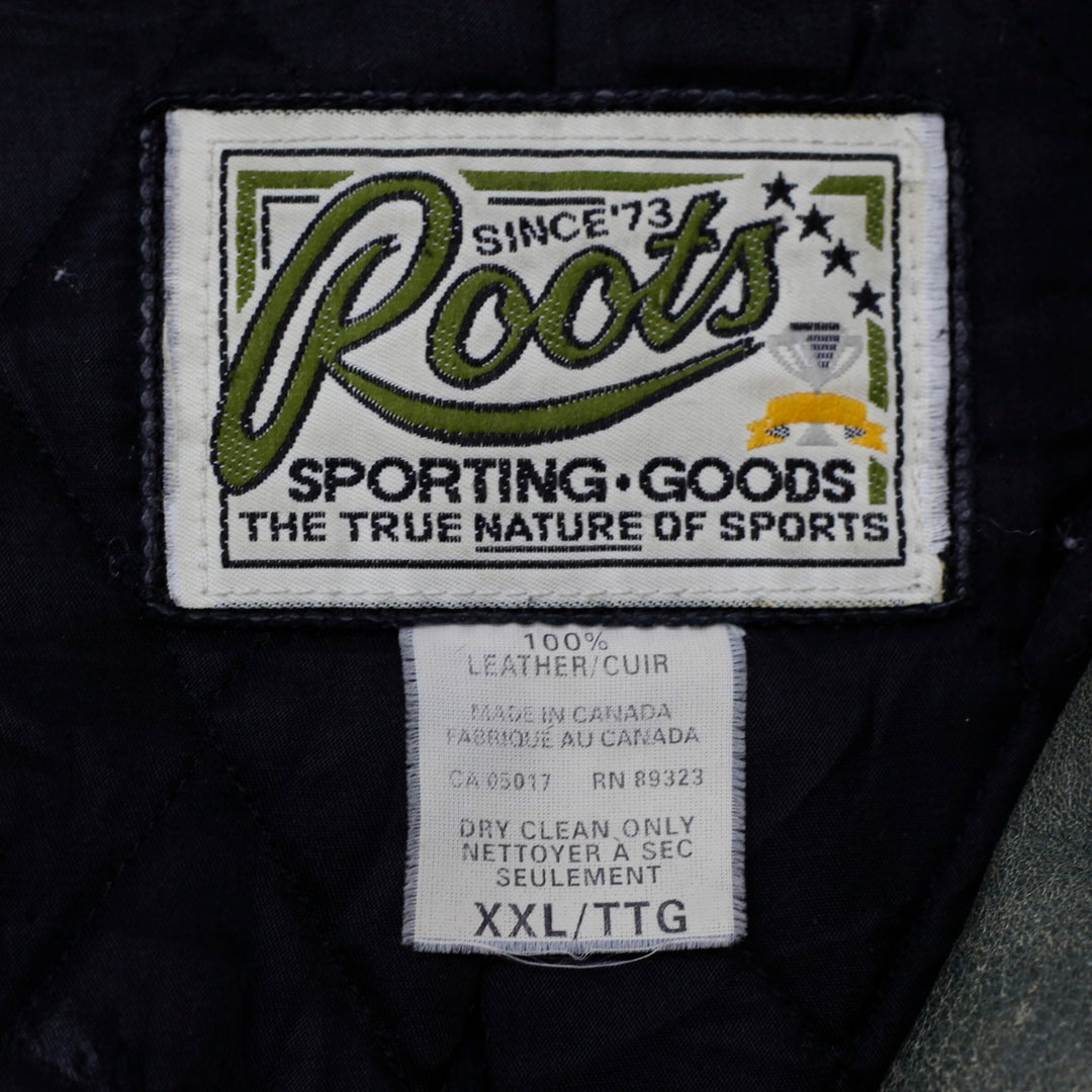 Vintage Roots Sporting Goods Distressed Leather Jacket 3D Embroidery Canada | Migration_Jackets - Back View | Fashion Rerun