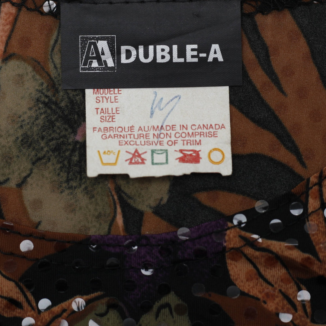 Y2K Ladies Duble-A Animal Floral Print Sequin Mesh Top Medium Made in Canada