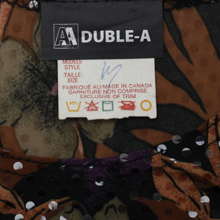 Y2K Ladies Duble-A Animal Floral Print Sequin Mesh Top Medium Made in Canada