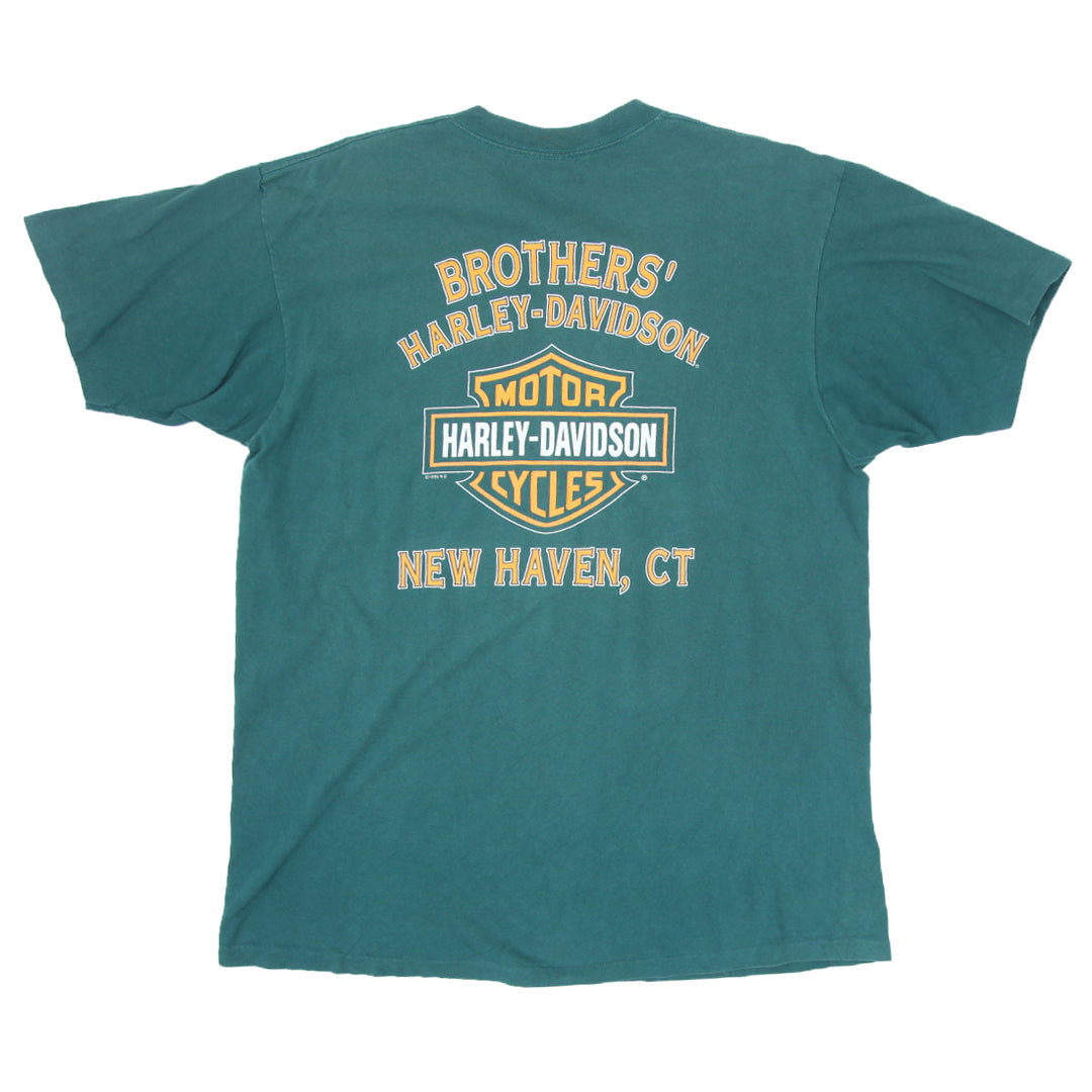 90's Vintage Harley Davidson Brothers T-Shirt S.Stitch Made in USA Green XL